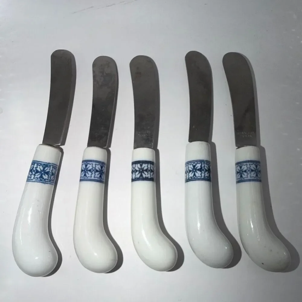 Vintage Porcelain Butter Cheese Spreader Knives Set of 5 Kitchen Accessories